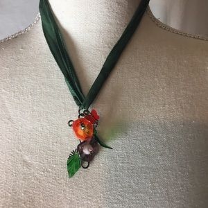 Floral beaded necklace on ribbon